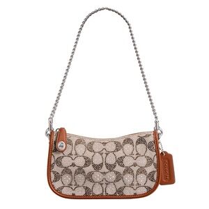 New Coach Crystal Signature Jacquard Swinger 20 Shoulder Bag with Chain Strap